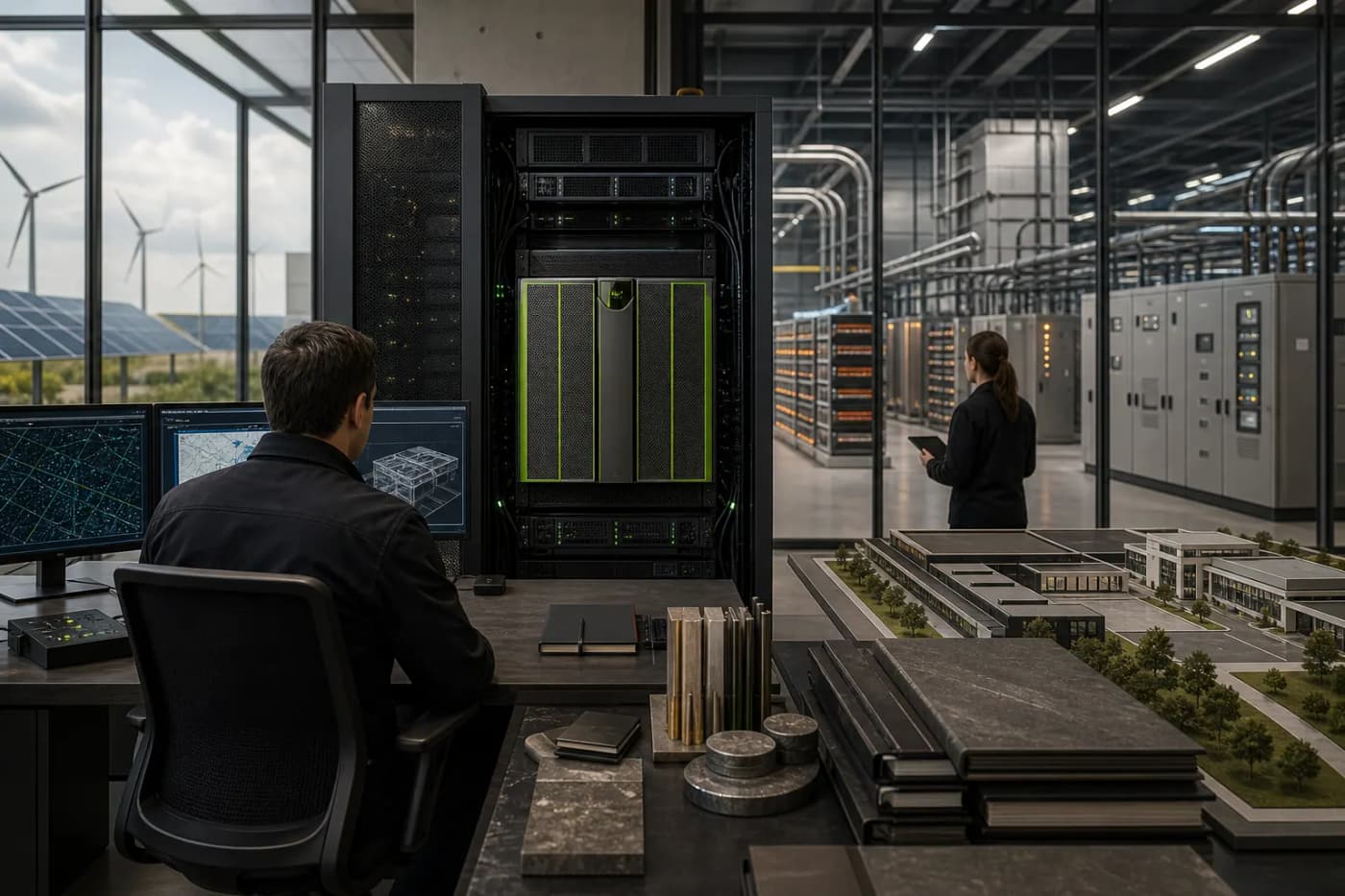 Nvidia representado em composição editorial sobre nvidia e gestores globais miram mobilizar mais de us$ 500 bilhões para infraestrutura de ia.